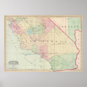 kaart van Zuid-Californië (1874) Poster