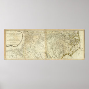 Kaart van Zuid- en Noord-Carolina Poster