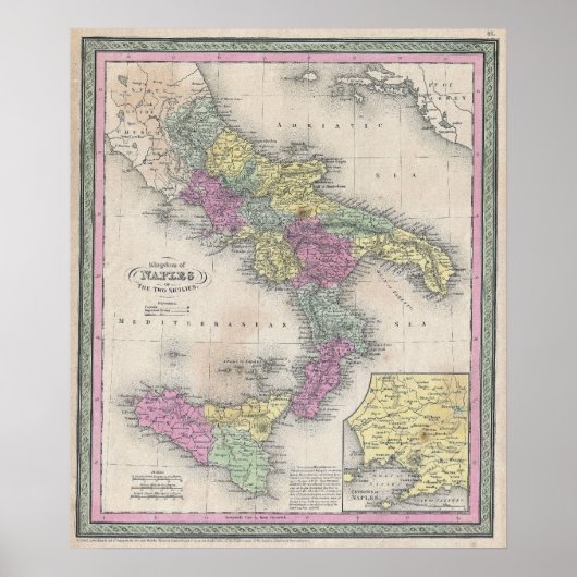  kaart van Zuid-Italië (1853) Poster (Voorkant)