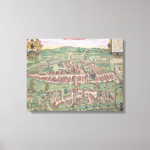 Kaart van Zürich, van "Civitates Orbis Terrarum" Canvas Afdruk