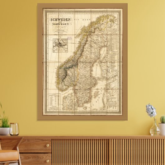 Kaart van Zweden en Noorwegen (1847) Canvas Afdruk (Insitu (Woonkamer))