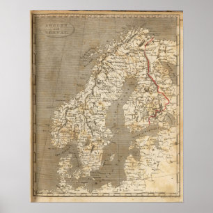 Kaart van Zweden, Noorwegen door Arrowsmith Poster