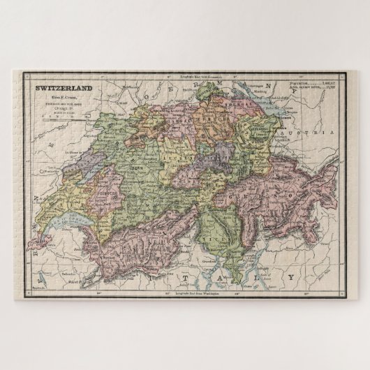  kaart van Zwitserland (1882) Legpuzzel (Horizontaal)