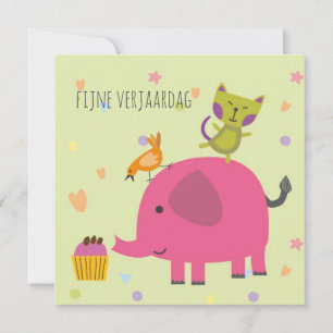kaart verjaardag olifantje poes en cupcake