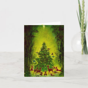 Kaart Vintage Christmas 1950 Wildlife Gathering