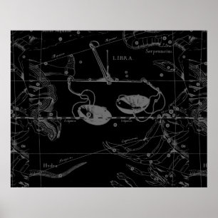Kaart voor de constellatie van de lont Hevelius 16 Poster