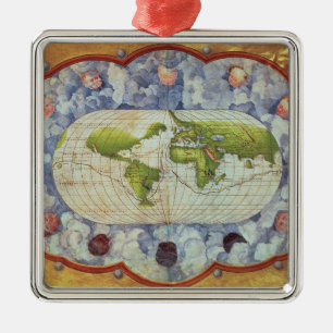 Kaart voor de wereldreis van Magellan Metalen Ornament