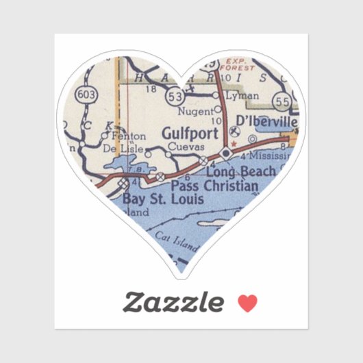  kaart voor Gulfport MS Sticker (Vel)