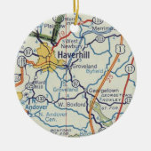 kaart voor Haverhill MA Keramisch Ornament (Voorkant)