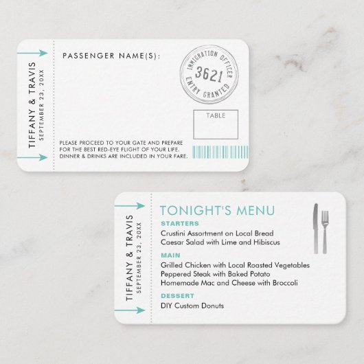 Kaart voor instapmodel ticket plaats mini-menu (Voorkant / Achterkant)