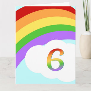 Kaart voor regenbooggeboorte van 6 jaar oud