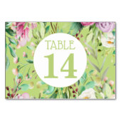 Kaart voor roze en groene Floral Wedding Table Num (Achterkant)