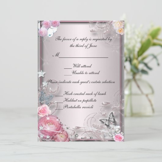 Kaart voor roze Floral- en vlinderreactie (Staand voorkant)