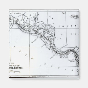 Kaart Voorgestelde Isthmian Canal Routes Magneet