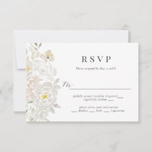 Kaart White Waterverf Peony Wedding RSVP