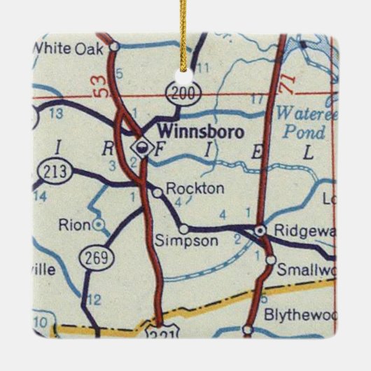 kaart Winnsboro SC Keramisch Ornament (Achterkant)