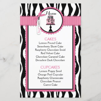 Kaart Zebra Print and Cake Bakery Menu