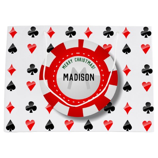 Kaarten afspelen met monogrammatisch pokerchip large cadeauzakje (Voorkant)