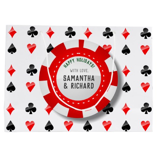 Kaarten afspelen met monogrammatisch pokerchip large cadeauzakje (Achterkant)