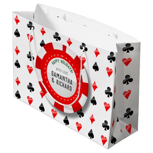 Kaarten afspelen met monogrammatisch pokerchip large cadeauzakje (Achterkant Gekanteld)