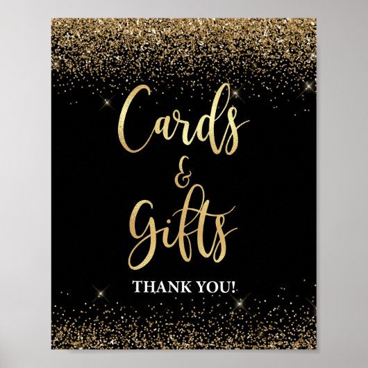Kaarten & Cadeaubordje Zwart & Goud Glitter Confet Poster (Voorkant)