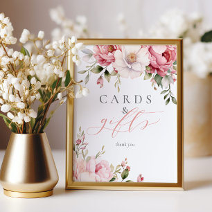 Kaarten Cadeaus Elegant Roze Bloemen Baby shower T Foto Afdruk