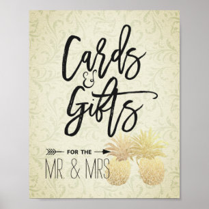 Kaarten & Cadeaus Huwelijksbord Modern Goud Ananas Poster