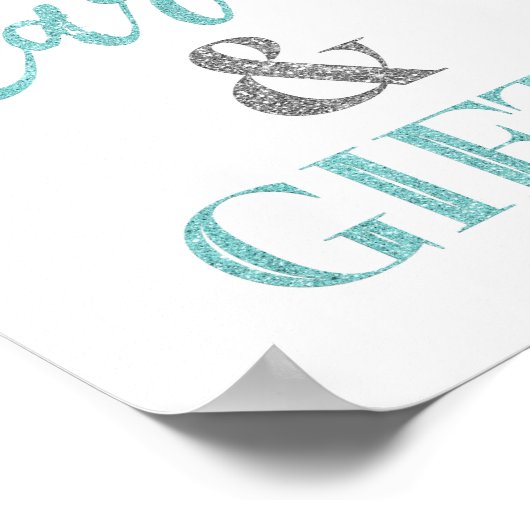 Kaarten en cadeaus baby shower bord blauw zilveren poster (Hoek)