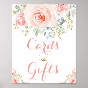Kaarten en Cadeaus Blush Roze Bloemen Groene Plant Poster