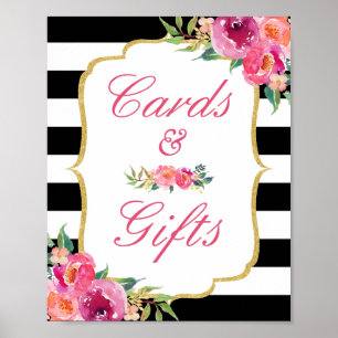 Kaarten en Cadeaus Bord Fuchsia Bloemen Zwart Stre Poster