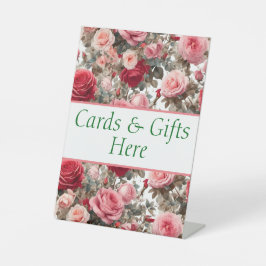 Kaarten en cadeaus hier bord voor bruiloftscadeaut reclamebord met voetstuk