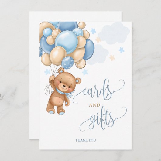 Kaarten en cadeautjes Teddy Bear-ballonnen Baby sh (Voorkant / Achterkant)