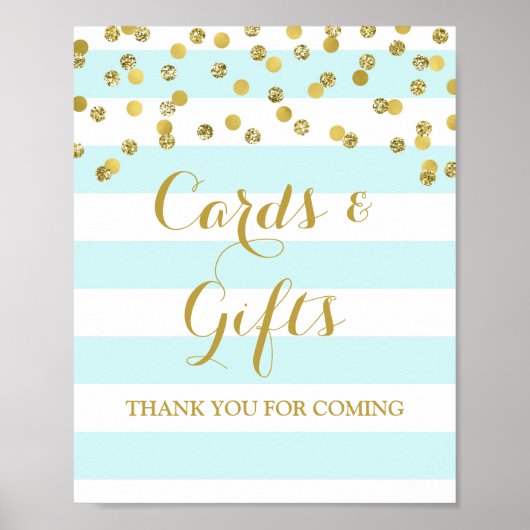 Kaarten en cadeautjesBlauwe Stripes Gold Confetti Poster (Voorkant)