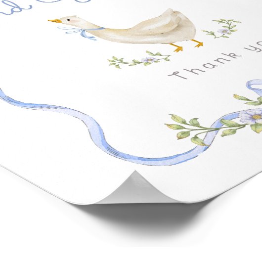 Kaarten en geschenken Blauwe boog Gekke gans baby Poster (Hoek)