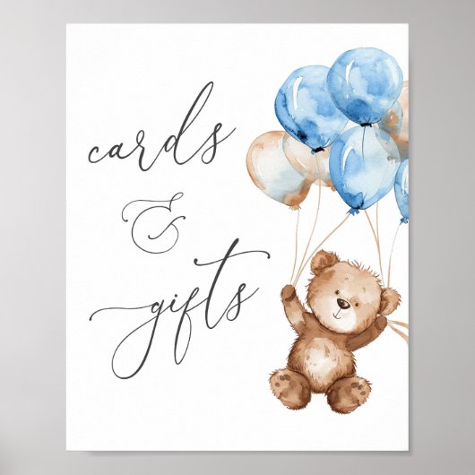 Kaarten en geschenken Blue Teddy Bear Baby shower Poster (Voorkant)