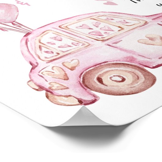Kaarten en geschenken roze ballonnen en auto verja poster (Hoek)