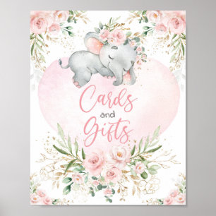 Kaarten en giften Blush Floral Elephant Baby showe Poster