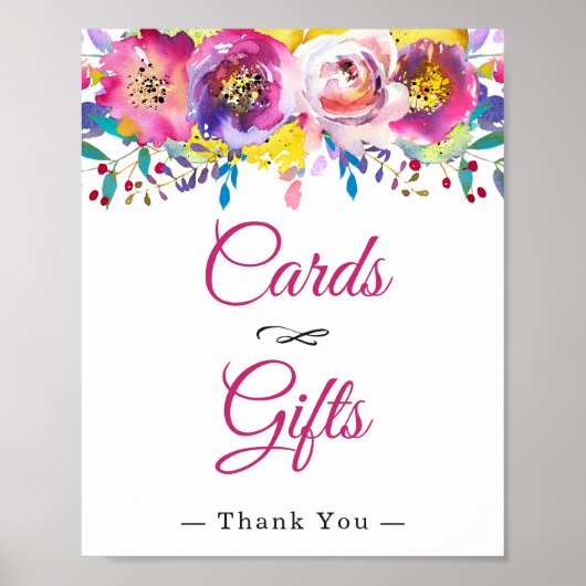 Kaarten en Gifts Fuchsia Gold Floral Wedding Sign Poster (Voorkant)
