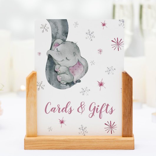 Kaarten en roze olifant Baby shower Poster