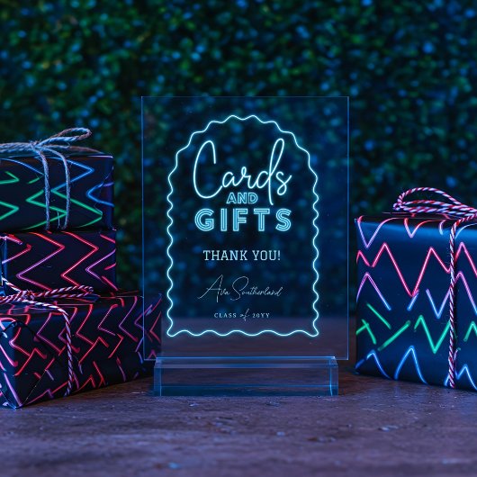 Kaarten & Geschenken Wavy Blue Neon Afstudeerfeest Acryl Bord