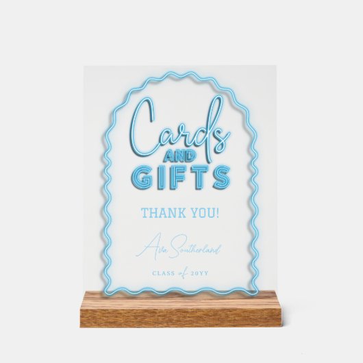 Kaarten & Geschenken Wavy Blue Neon Afstudeerfeest Acryl Bord (Voorkant)