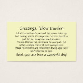 Kaarten om te vertrekken op de voorruiten van ande visitekaartjes