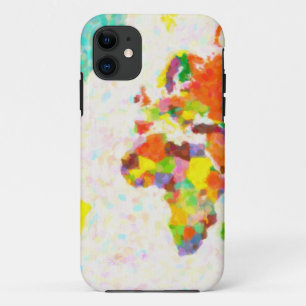 kaarten pointilisme Wereldkaart met bladeren iPhone 11 Hoesje