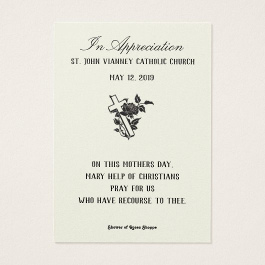 Kaarten ter herinnering aan de Moederdag van Virgi Visitekaartje (Achterkant)