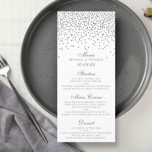 Kaarten van het  Glam Silver Confetti Wedding Menu