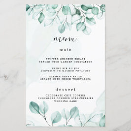 Kaarten van het groene Eucalyptus Wedding Menu