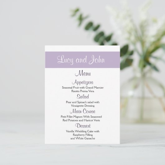 Kaarten van het Lavender Wedding Menu (Staand voorkant)