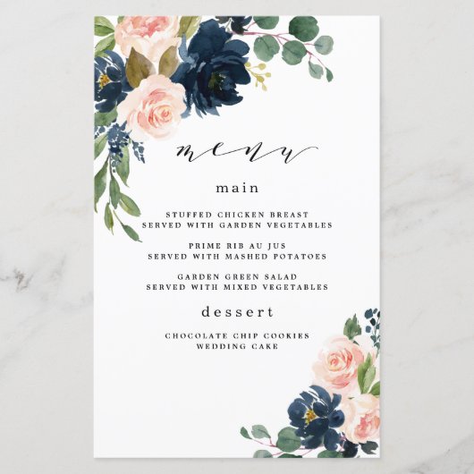 Kaarten van het Navy Blue- en Blush Pink Floral We (Voorkant)