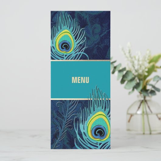 Kaarten van het Peacock Feather Navy Blue Wedding  (Staand voorkant)