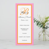 Kaarten van het roze Oranje bruiloft-menu (Staand voorkant)